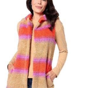 Koolaburra by UGG Cozy Sherpa Hooded Open Vest Tan Orange Pink Large